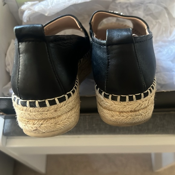 DKNY Black Leather Platform Espadrille Peep Toe 7.5 - Picture 6 of 7